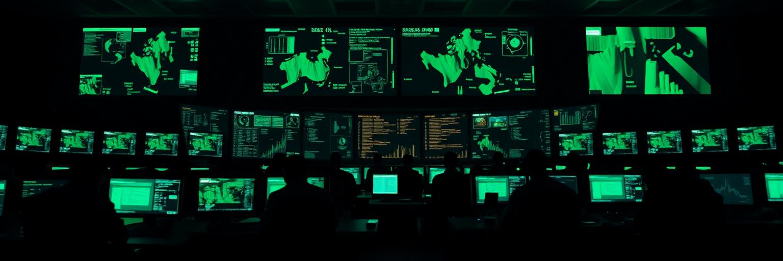 Analysts working at a dark SOC floor