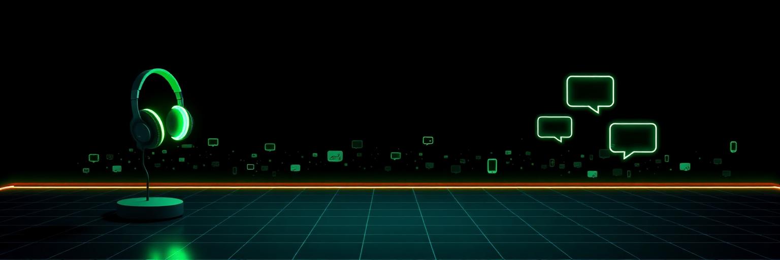Neon headset and message bubbles in a dark SOC