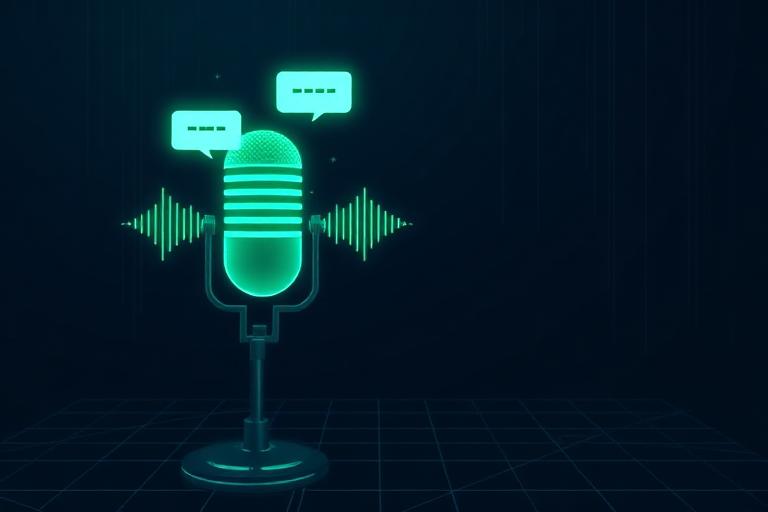 Neon microphone with chat bubbles