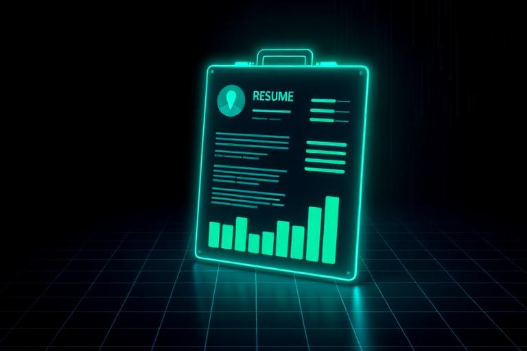 Neon résumé document with skill bars